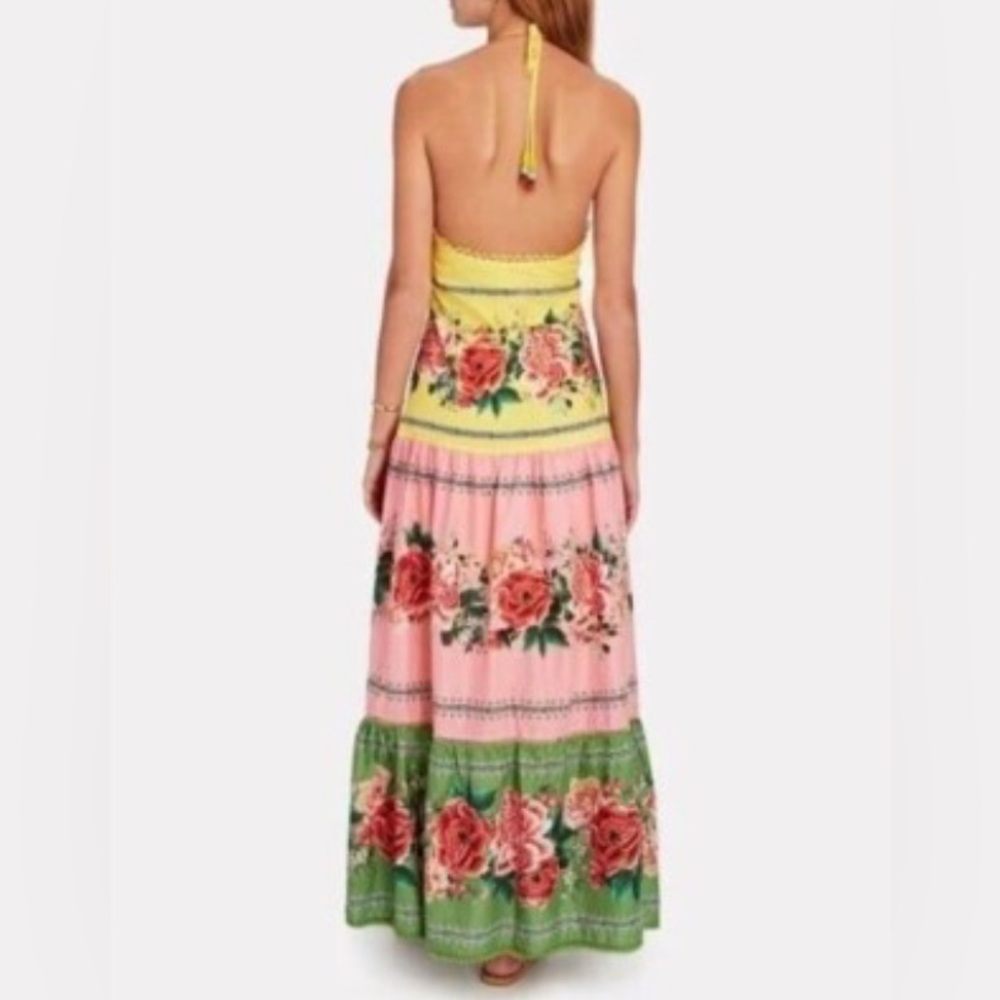 EUC Farm Rio Marisol halter top maximalist flower maxi dress boho tassels Large - Picture 3 of 14